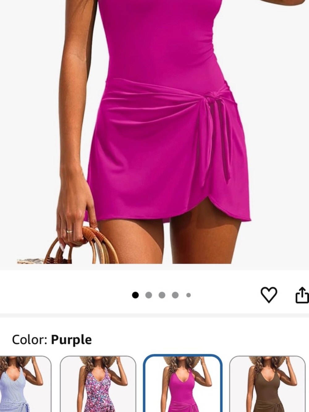 Purple One-Piece Swimdress with Tie Skirt
